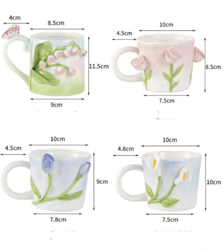 Three-Dimensional Tulip Rose Ceramic Cup