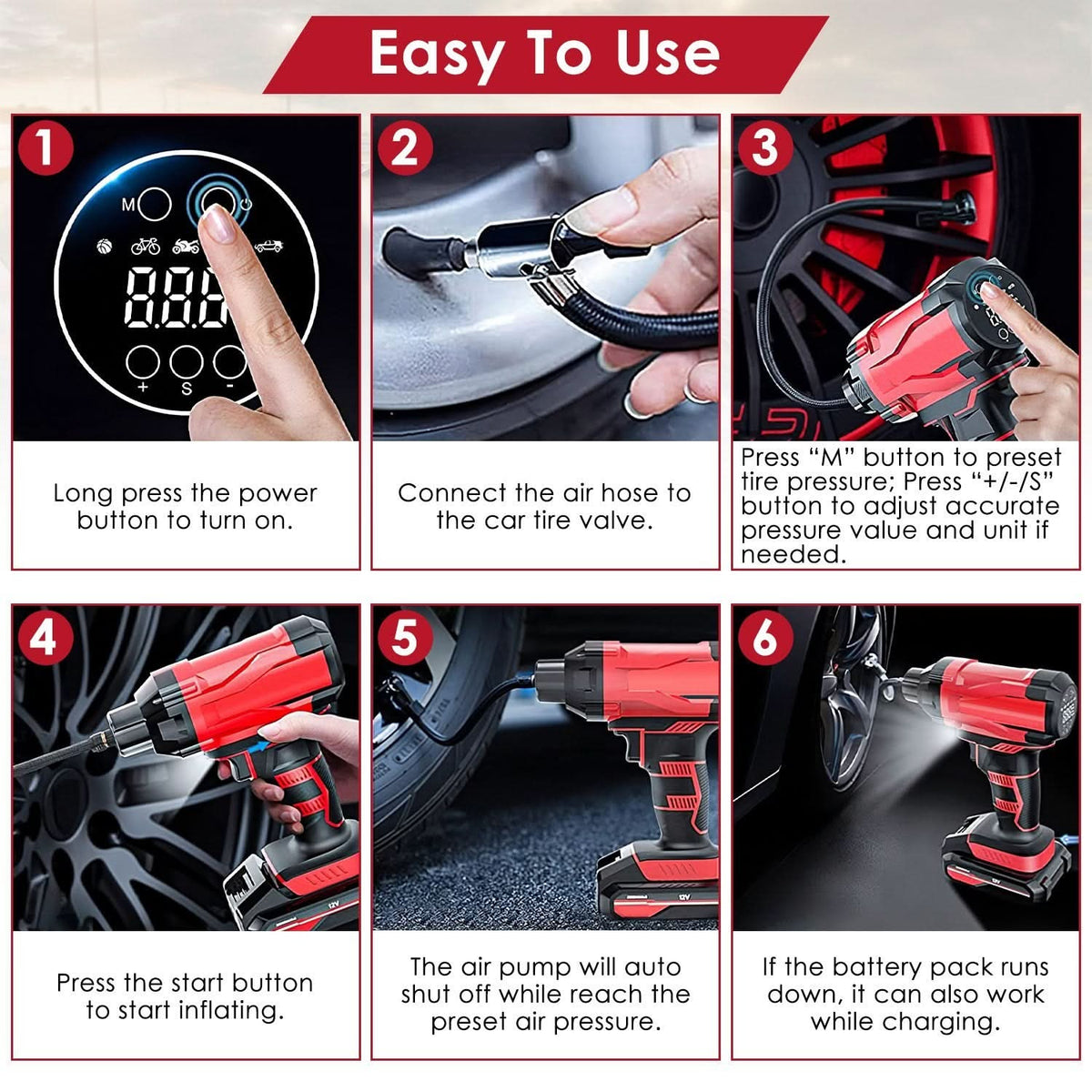 Cordless Car Tire Inflator, 150PSI Portable Air Compressor