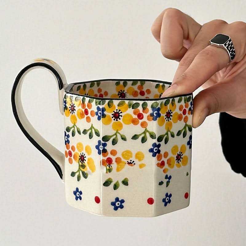 Vintage Yellow Flower Ceramic Mug