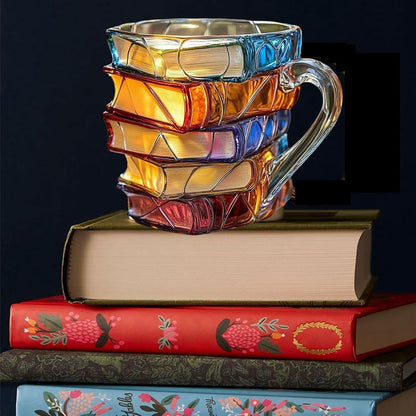 Book-Stacking Coffee Mug, Painted Design - Earthy Cove