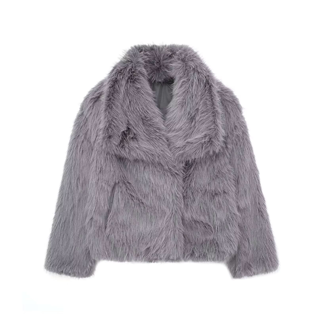 Manteau d'hiver en peluche chaude et épaisse, style tendance, veste à revers duveteuse, haut décontracté à manches longues pour femmes