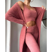 Ensemble pyjama confortable, ensemble de détente 3 pièces, vêtements d'intérieur mignons, ensembles chauds, ensemble assorti, ensemble de détente, ensembles pantalon 3 pièces, robe d'hiver pour femme
