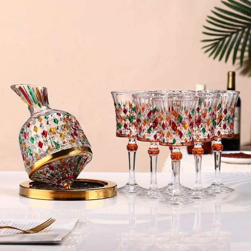 Rotating Gyro Wine Decanter Set with Gold Accents