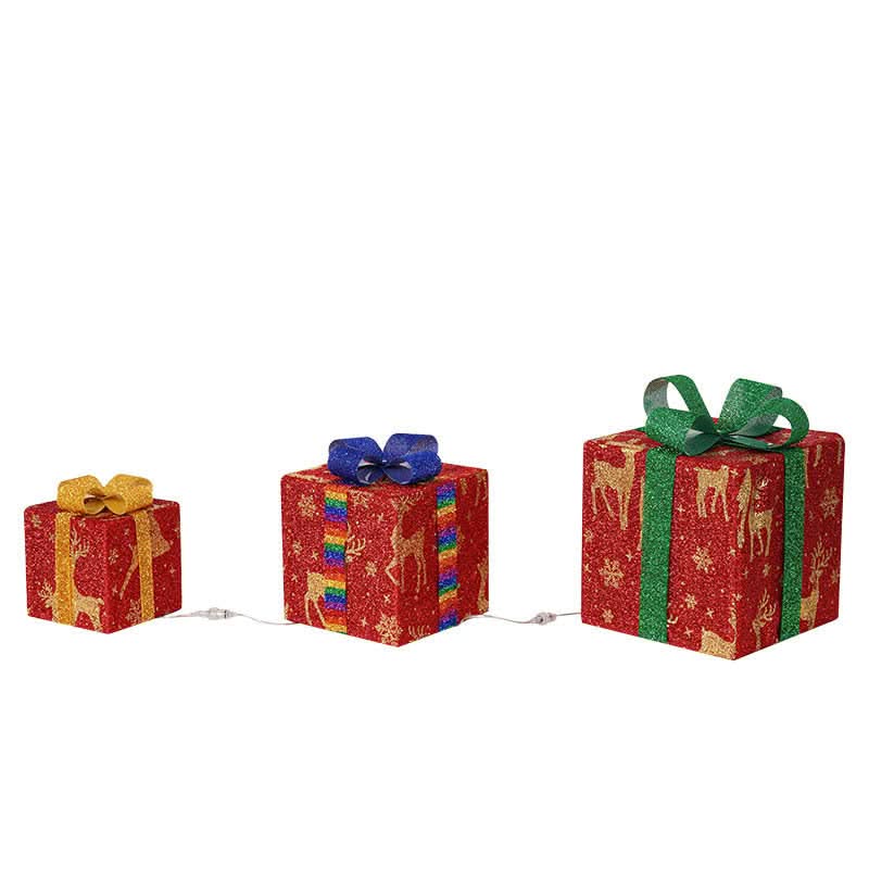Lighted Christmas Gift Box Decoration with Bow