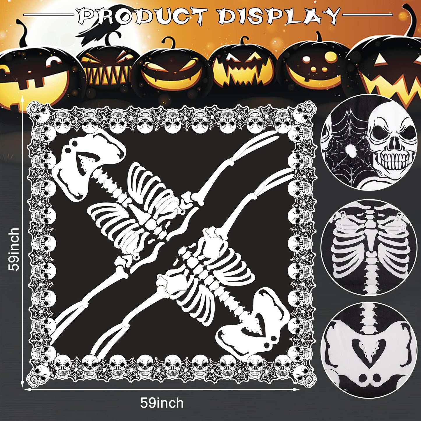 Halloween-Spitzenponcho in Übergröße, Skelett-Umhang, Tag der Toten-Kostüme für Damen, 150 x 150 cm – Verkauf auf Amazon verboten