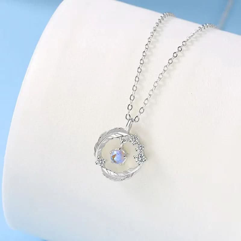Feather Shaped Silver Plated Necklace with Pendant