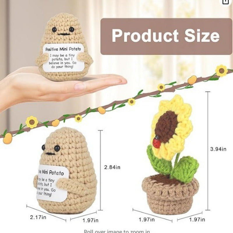 Positive Energy Potato Mini Handmade Plush Knitted Doll With Card Stress Relieving Knitted Doll Home Decoration Cross-border Hot-selling Funny Dolls, Handmade DIY Wool Crochet Keychain Pendants