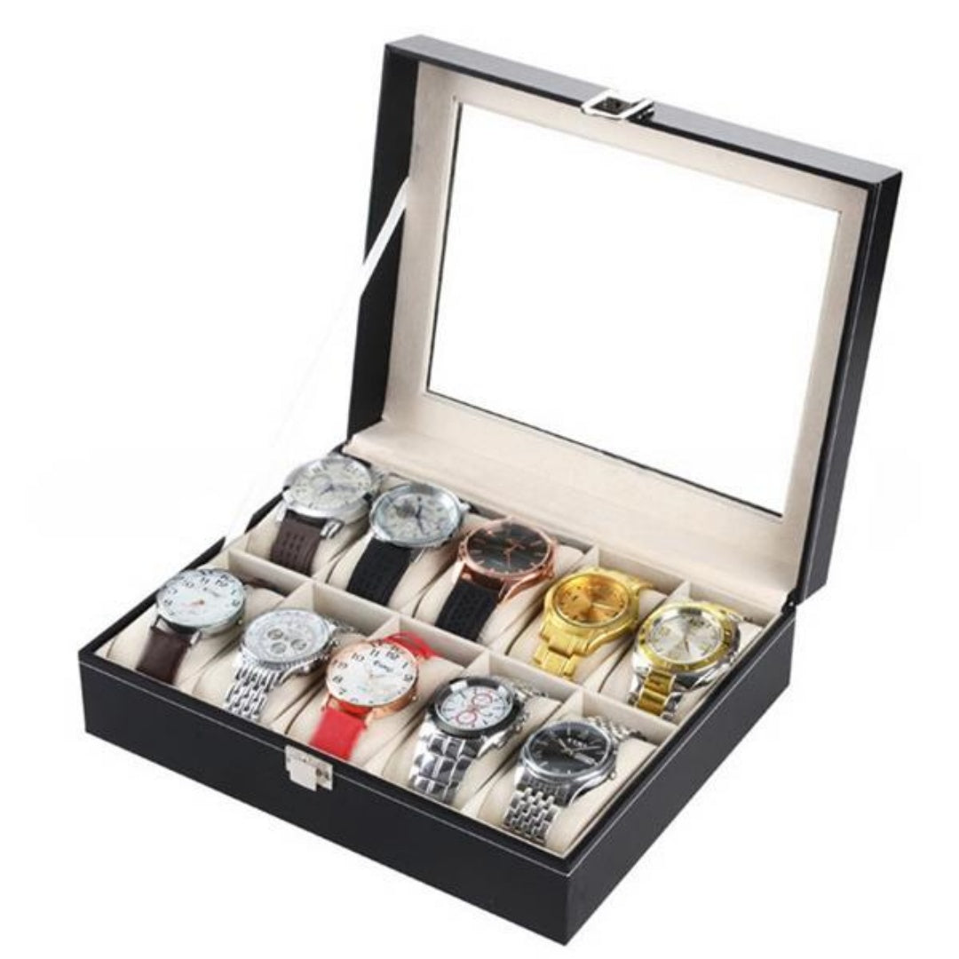 10-Slot Watch Box, PU Leather (Black)
