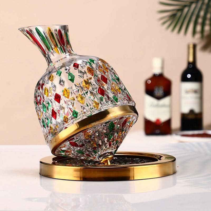 Rotating Gyro Wine Decanter Set with Gold Accents