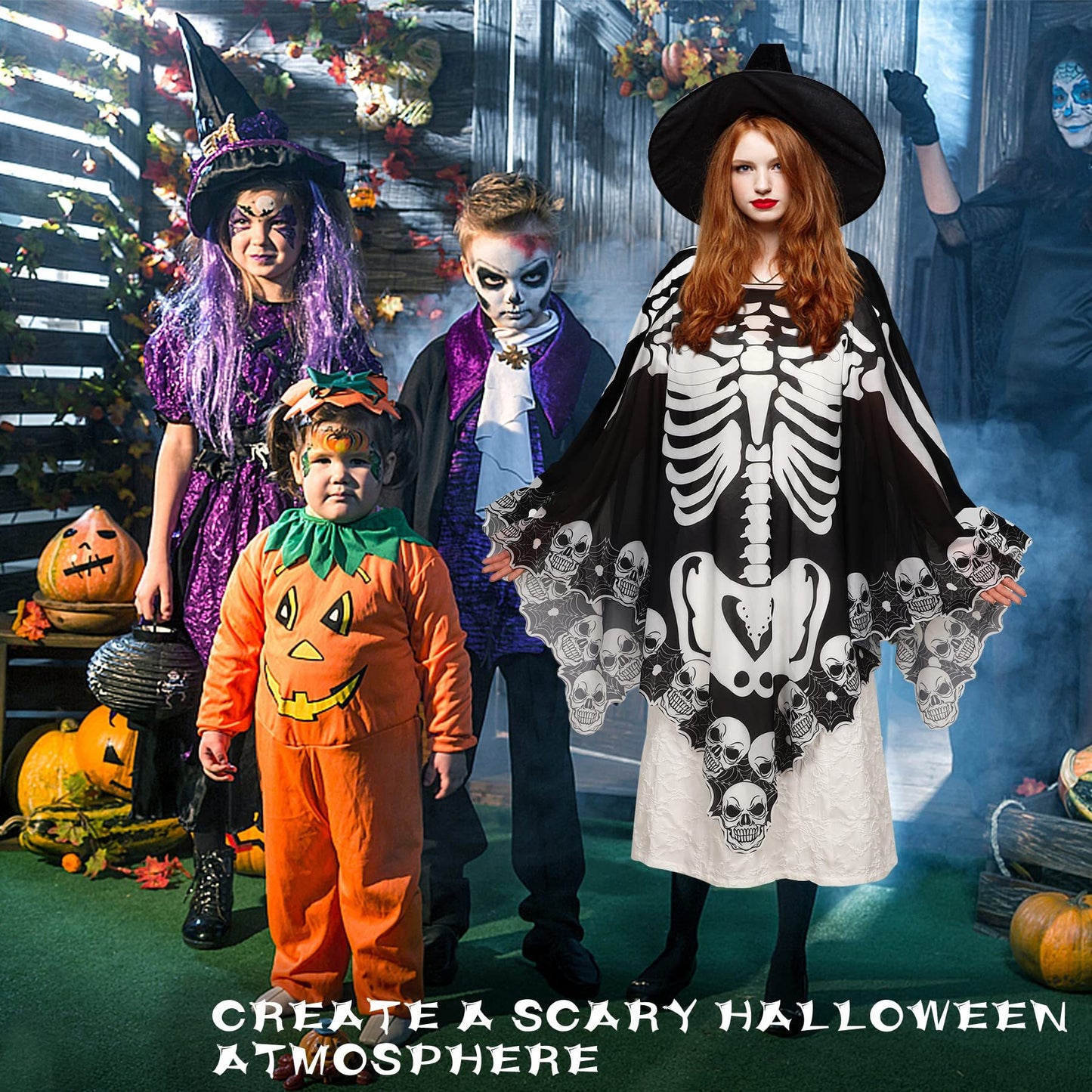 Halloween-Spitzenponcho in Übergröße, Skelett-Umhang, Tag der Toten-Kostüme für Damen, 150 x 150 cm – Verkauf auf Amazon verboten