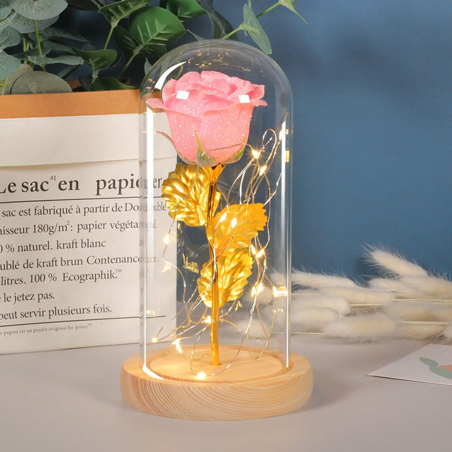 Cadeau de Saint-Valentin pour votre petite amie : Rose éternelle illuminée par LED sous cloche en verre, décoration pour la Saint-Valentin, mariage, fête des mères, cadeau pour femme