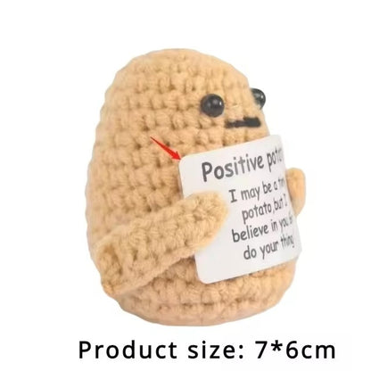 Positive Energy Potato Mini Handmade Plush Knitted Doll With Card Stress Relieving Knitted Doll Home Decoration Cross-border Hot-selling Funny Dolls, Handmade DIY Wool Crochet Keychain Pendants