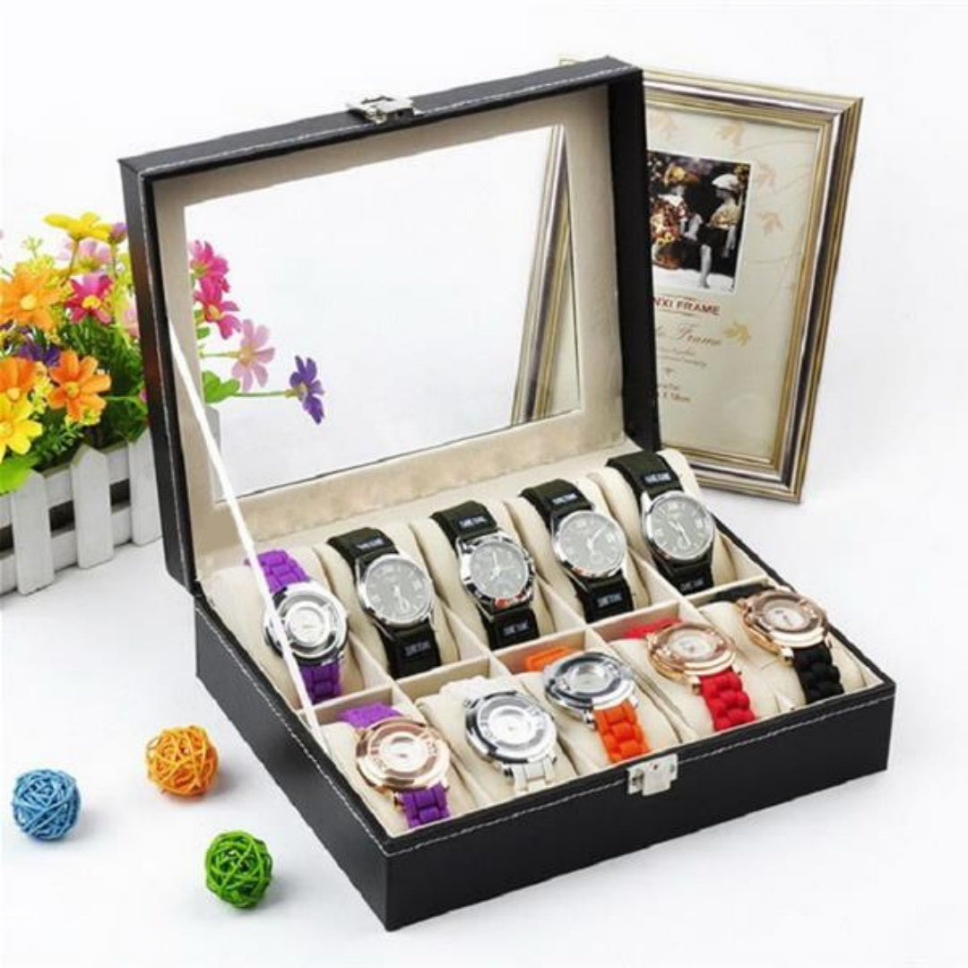 10-Slot Watch Box, PU Leather (Black)