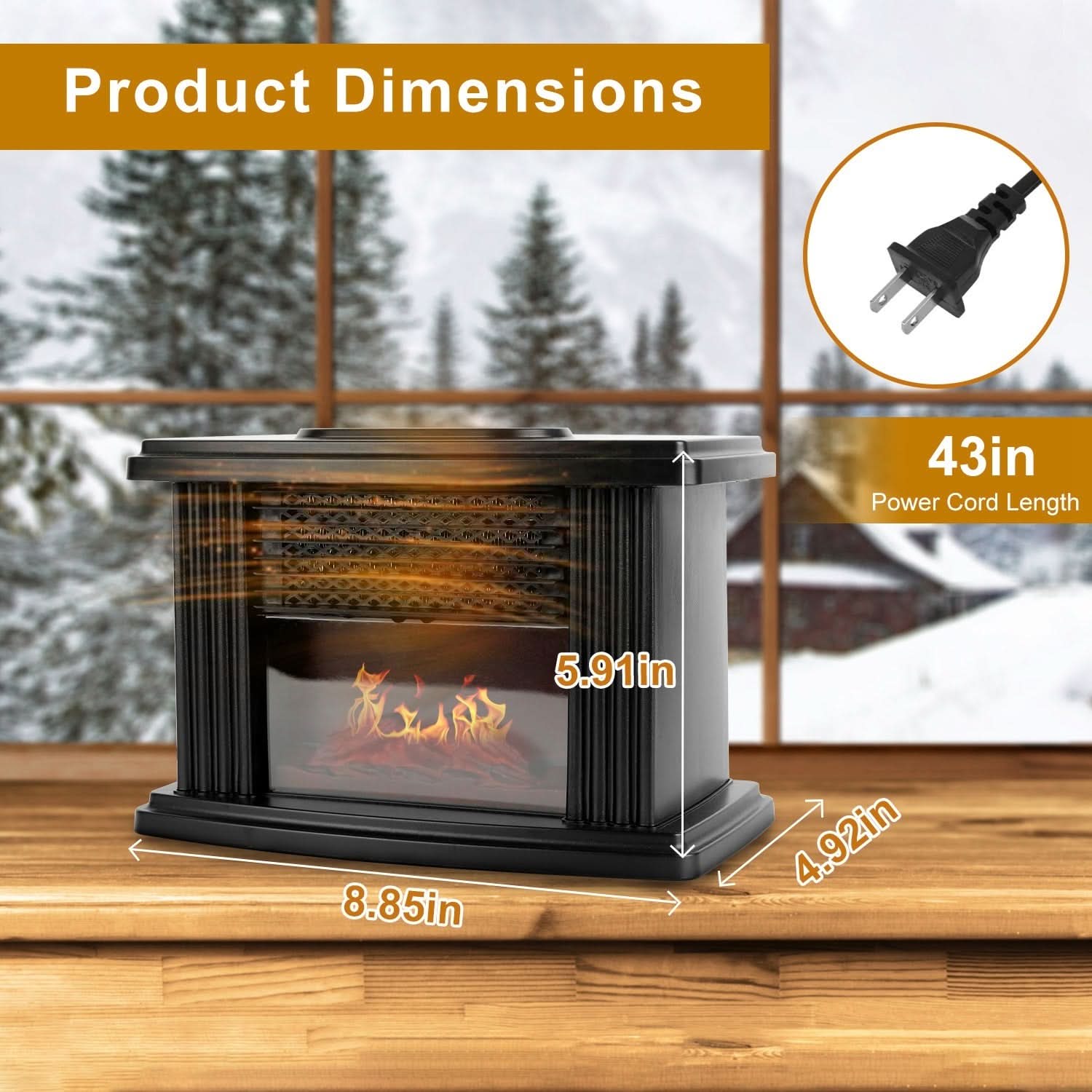 Electric Fireplace Heater 800W with Digital Thermostat