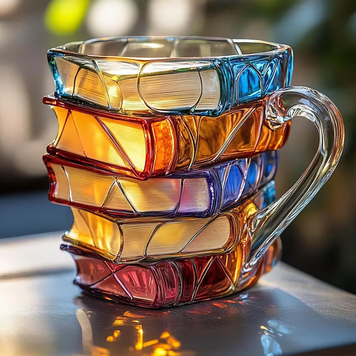 Book-Stacking Coffee Mug, Painted Design - Earthy Cove