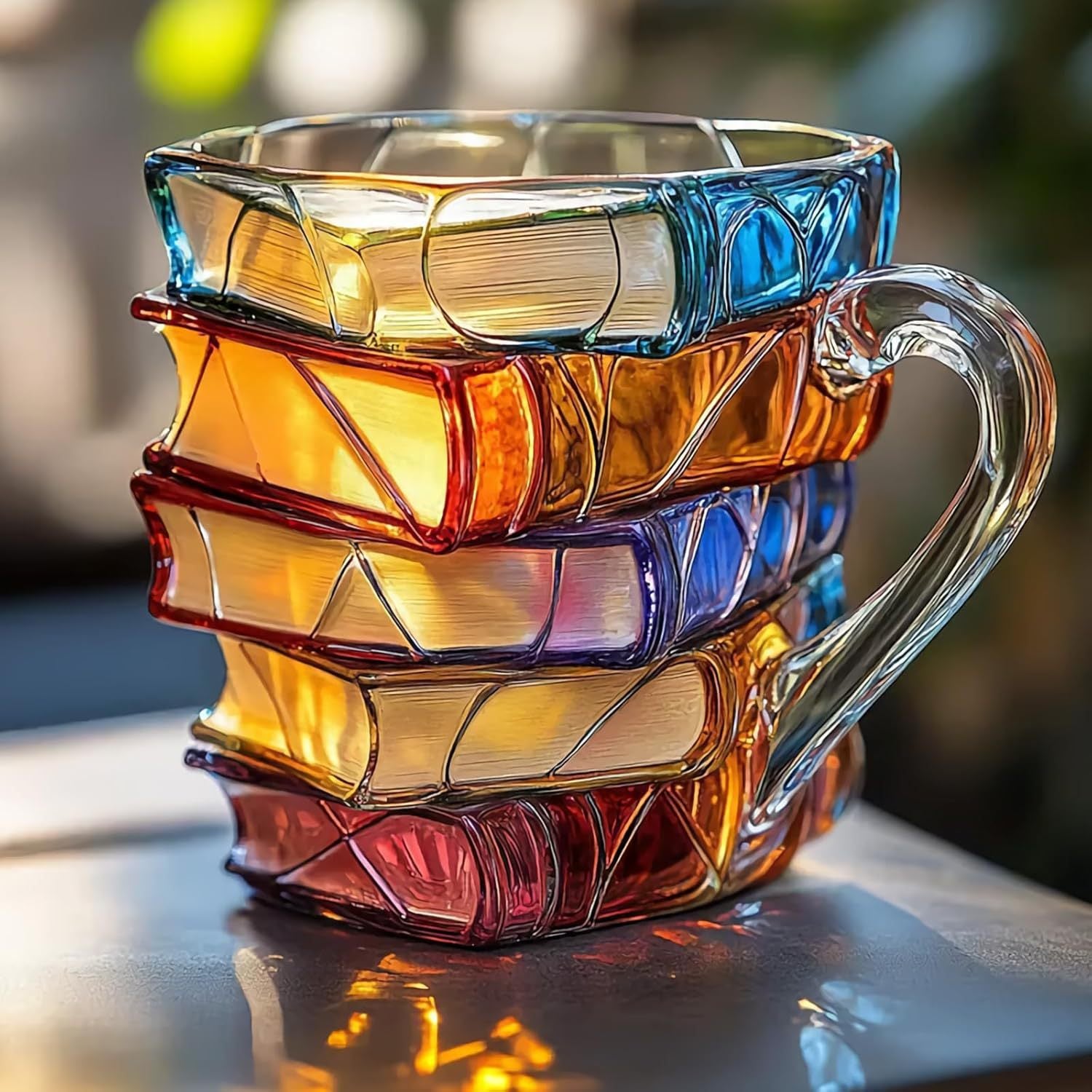 Book-Stacking Coffee Mug, Painted Design - Earthy Cove