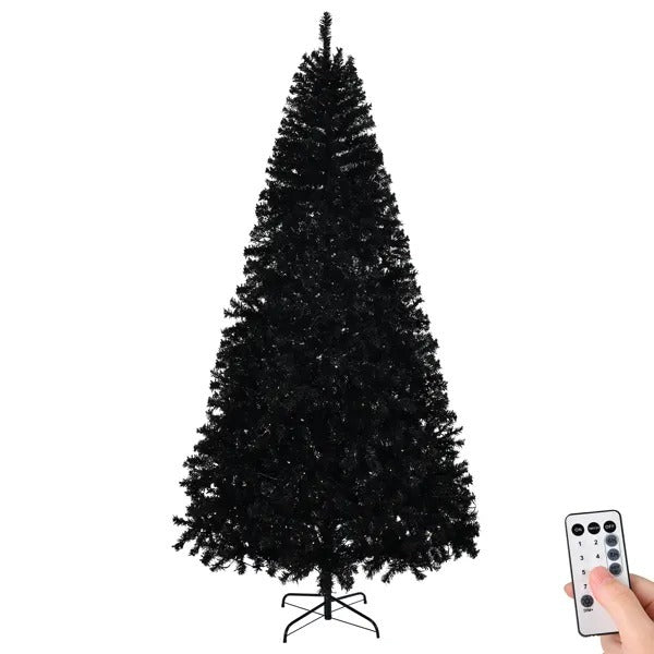 8 FT Pre-lit Artificial Christmas Tree, Hinged Xmas Pine Tree With 1450 Branch Tips, 550 Lights And Remote Control For Holiday Party Office Home, Black