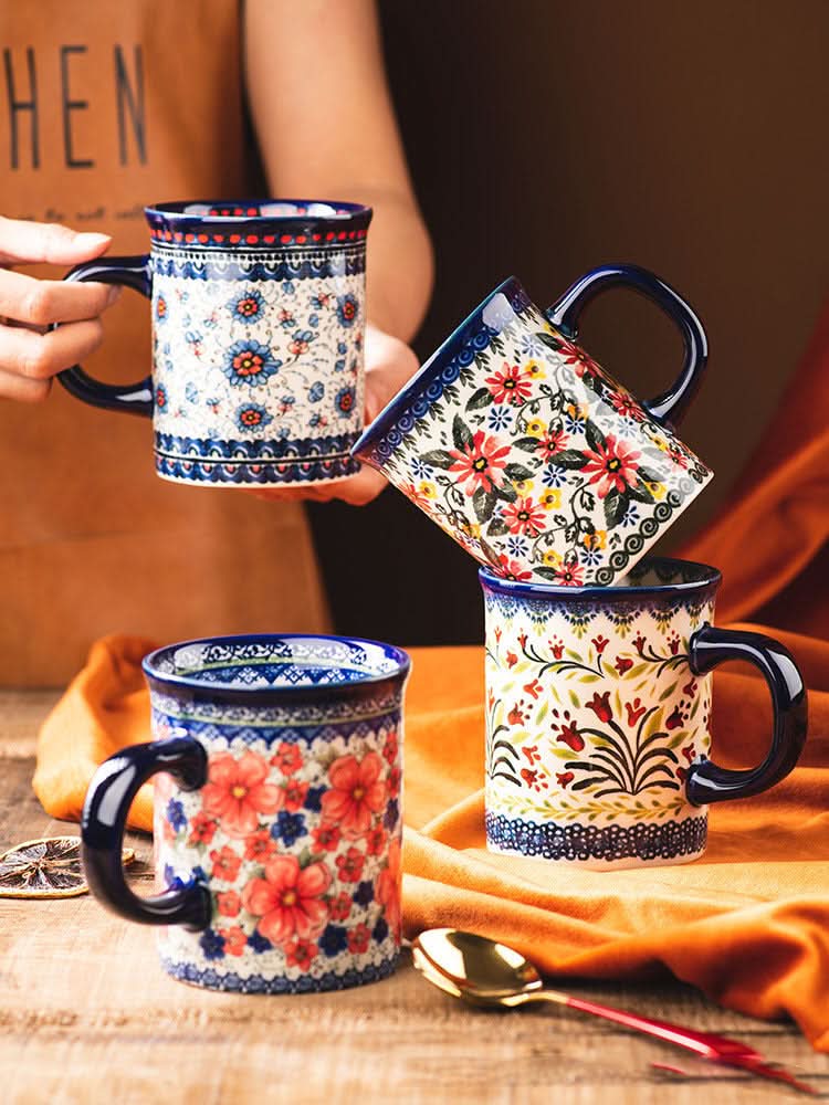 Vintage Floral Pattern Large Capacity Ceramic Mug