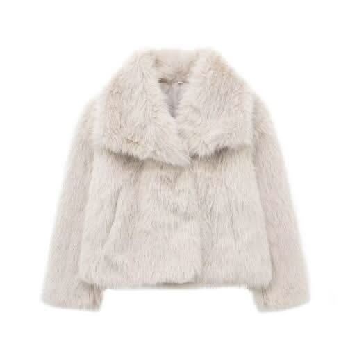 Manteau d'hiver en peluche chaude et épaisse, style tendance, veste à revers duveteuse, haut décontracté à manches longues pour femmes