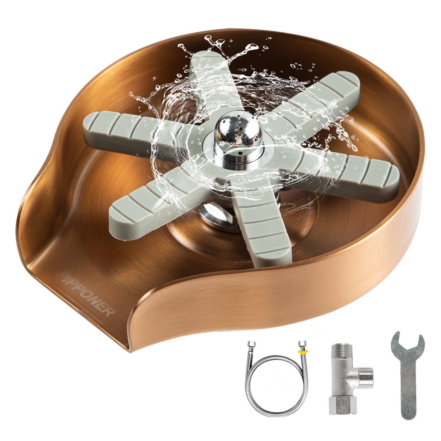 PIPPONER Glasspüler für Küchenspülen, verbesserte 360°-Drehung mit Hochdruckdüse, 5-Zoll-Edelstahl-Becherspüler, Becherspüler-Aufsatz für den privaten und gewerblichen Gebrauch