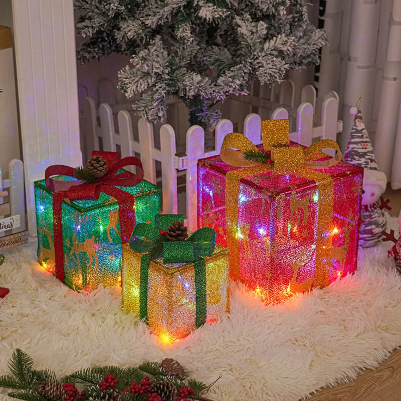 Lighted Christmas Gift Box Decoration with Bow