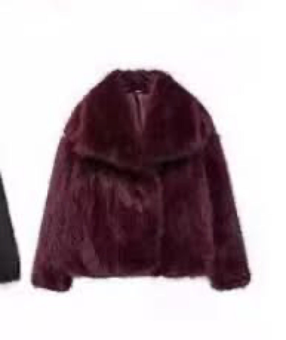 Women's wine red plush lapel jacket