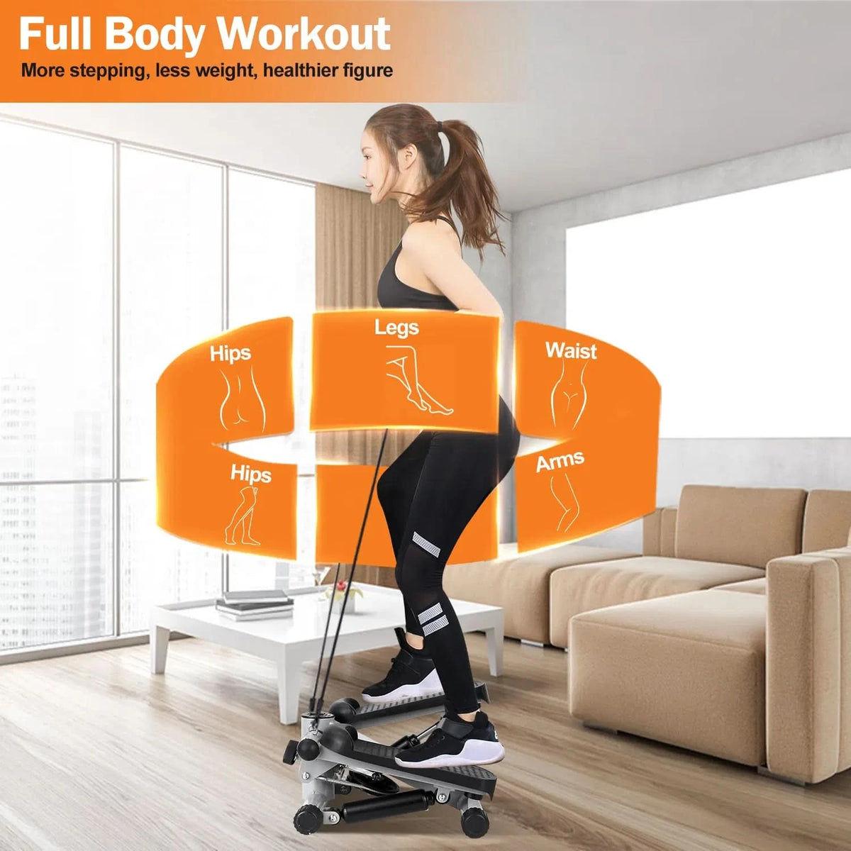 Mini Fitness Stepper with Resistance Bands and LCD Monitor