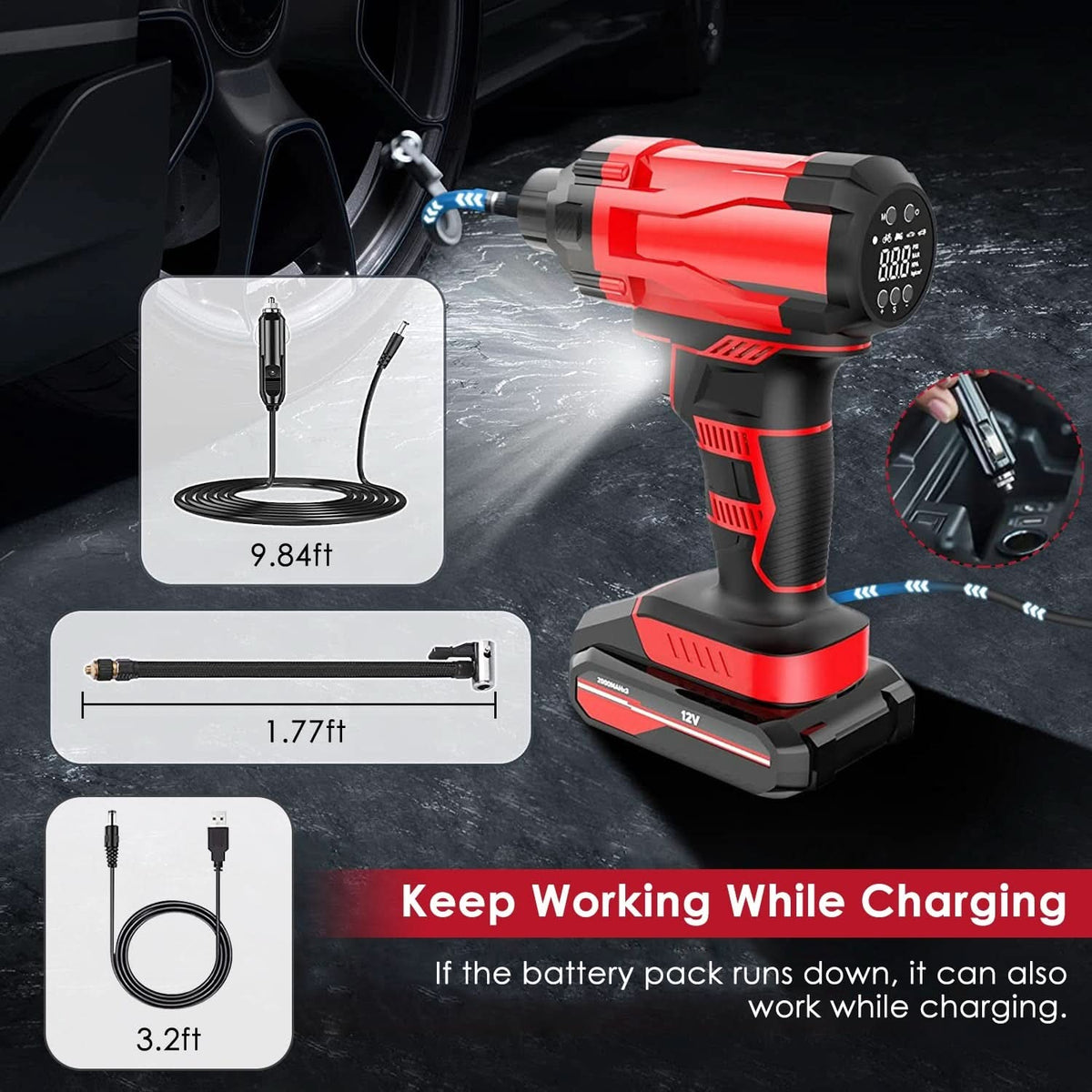 Cordless Car Tire Inflator, 150PSI Portable Air Compressor