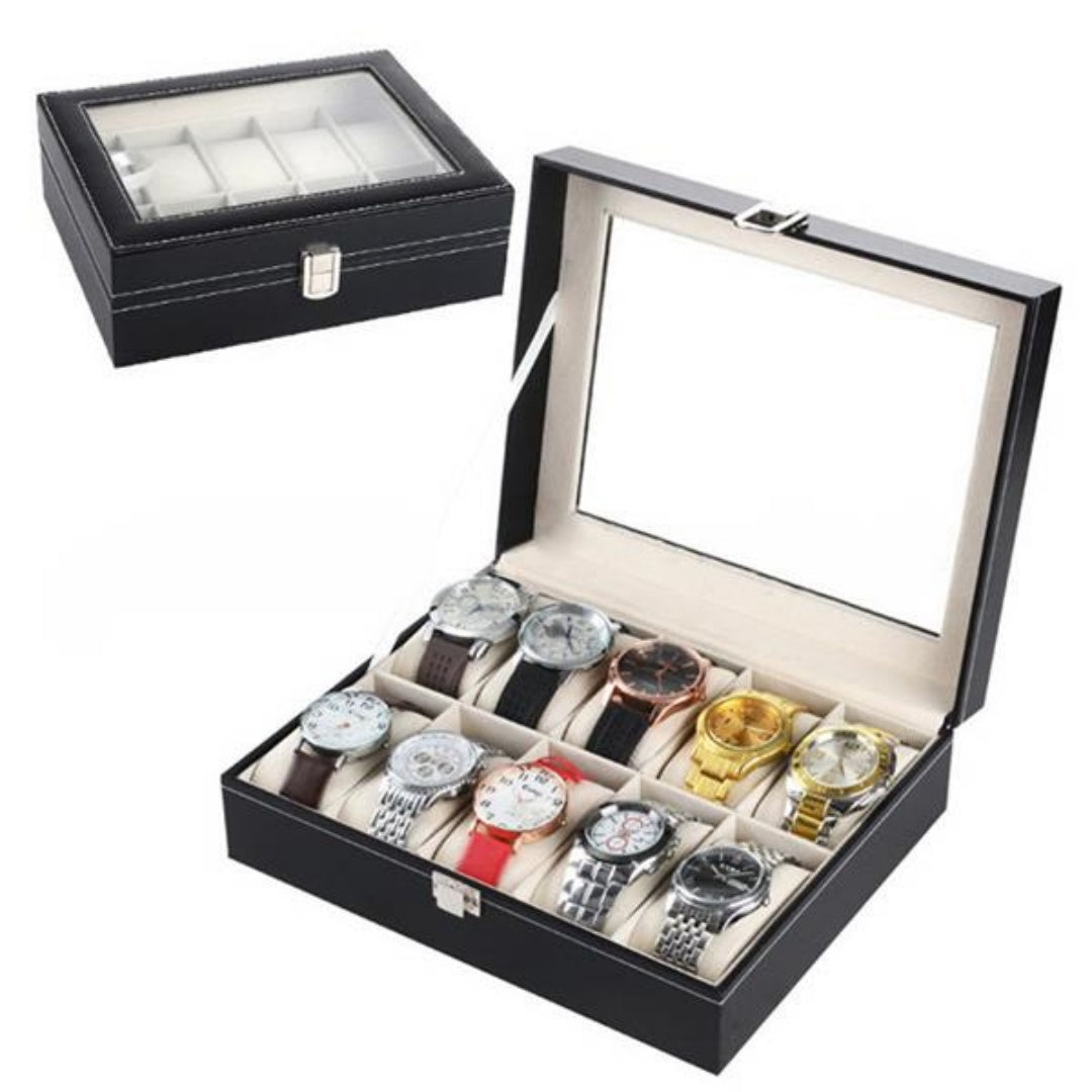 10-Slot Watch Box, PU Leather (Black)