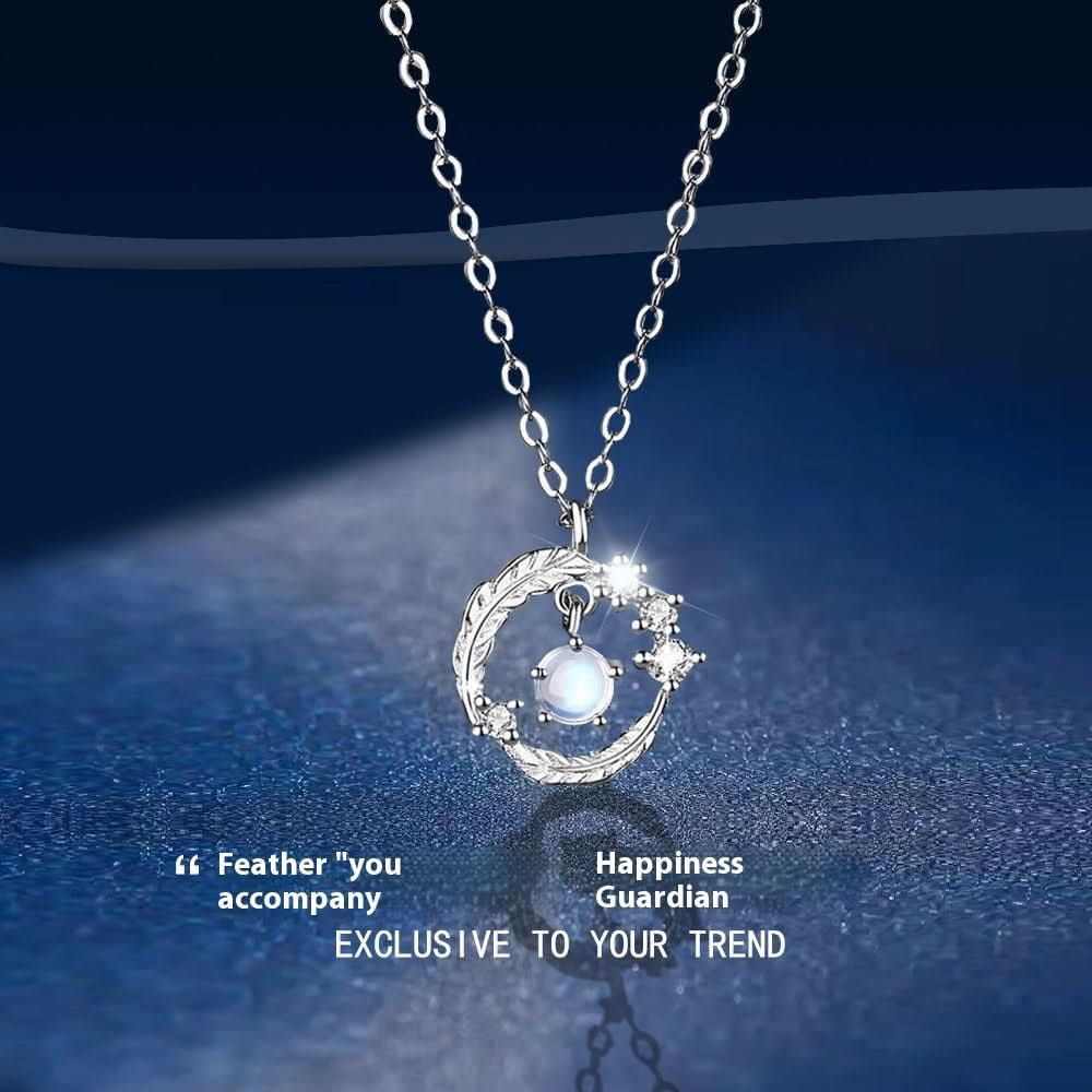 Feather Shaped Silver Plated Necklace with Pendant