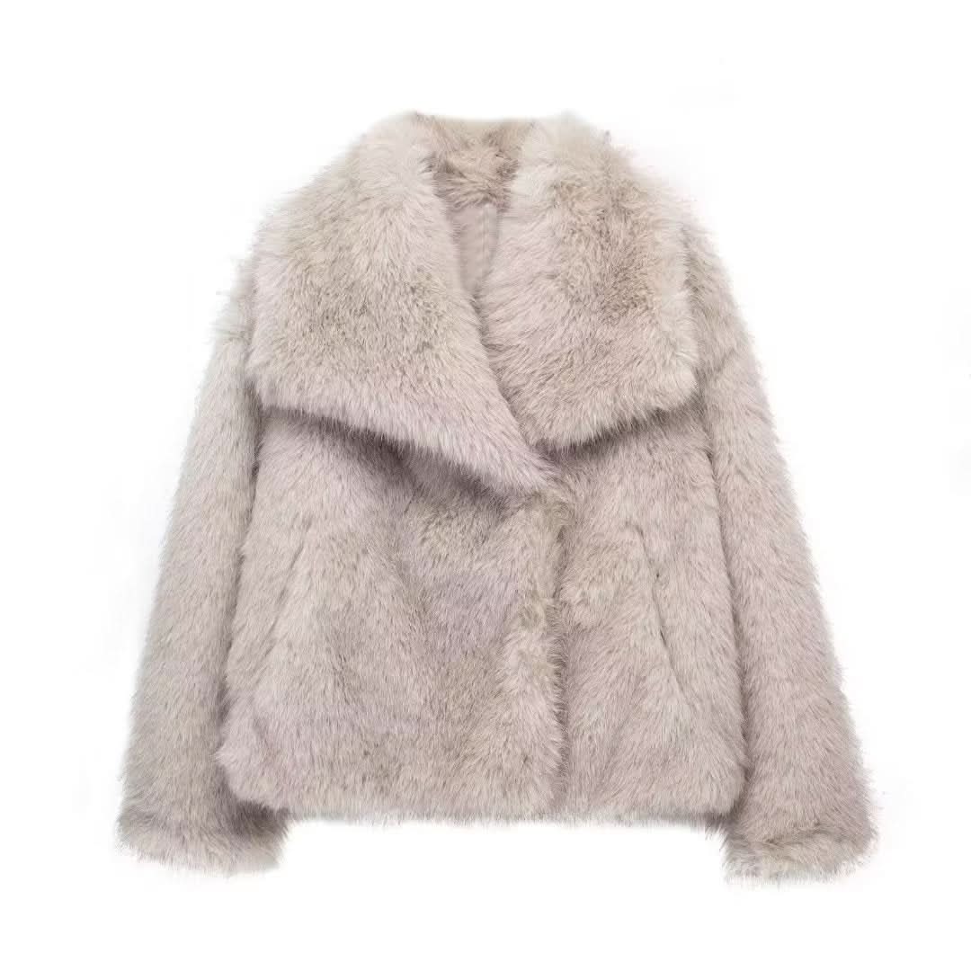 Manteau d'hiver en peluche chaude et épaisse, style tendance, veste à revers duveteuse, haut décontracté à manches longues pour femmes