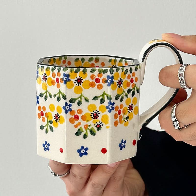 Vintage Yellow Flower Ceramic Mug