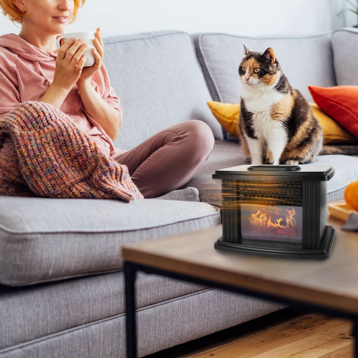 Electric Fireplace Heater 800W with Digital Thermostat