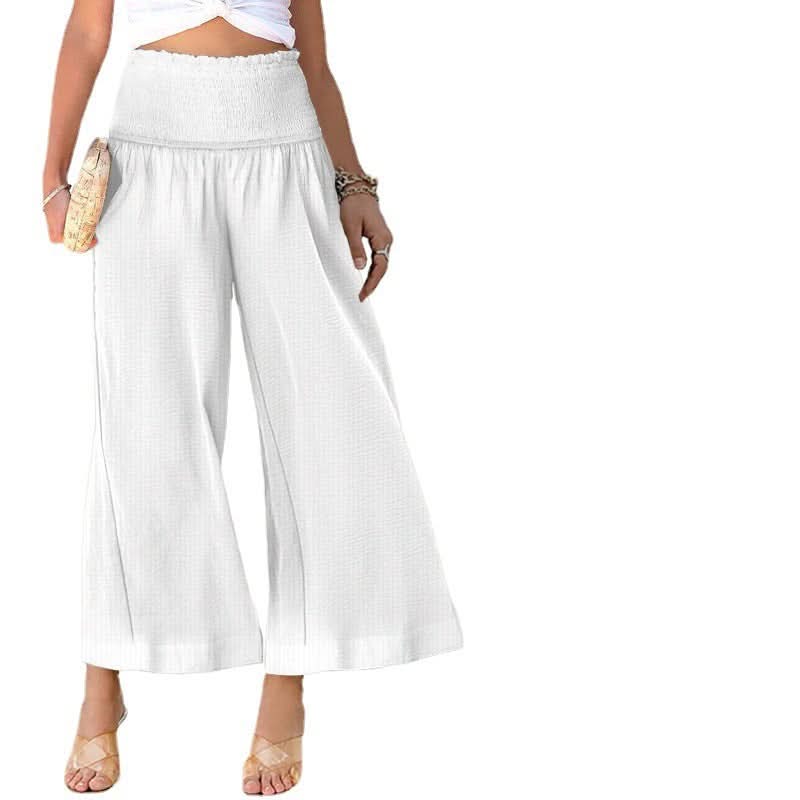 Pantalon femme taille haute plissé en coton et lin décontracté