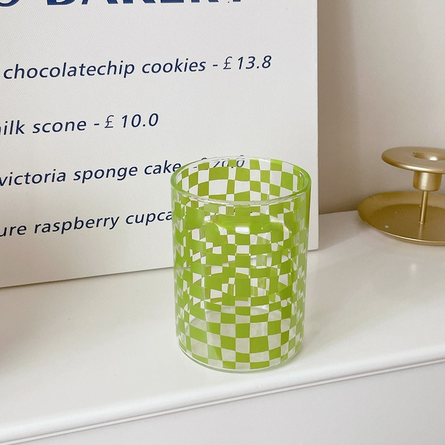 Nordic plaid glass water cup