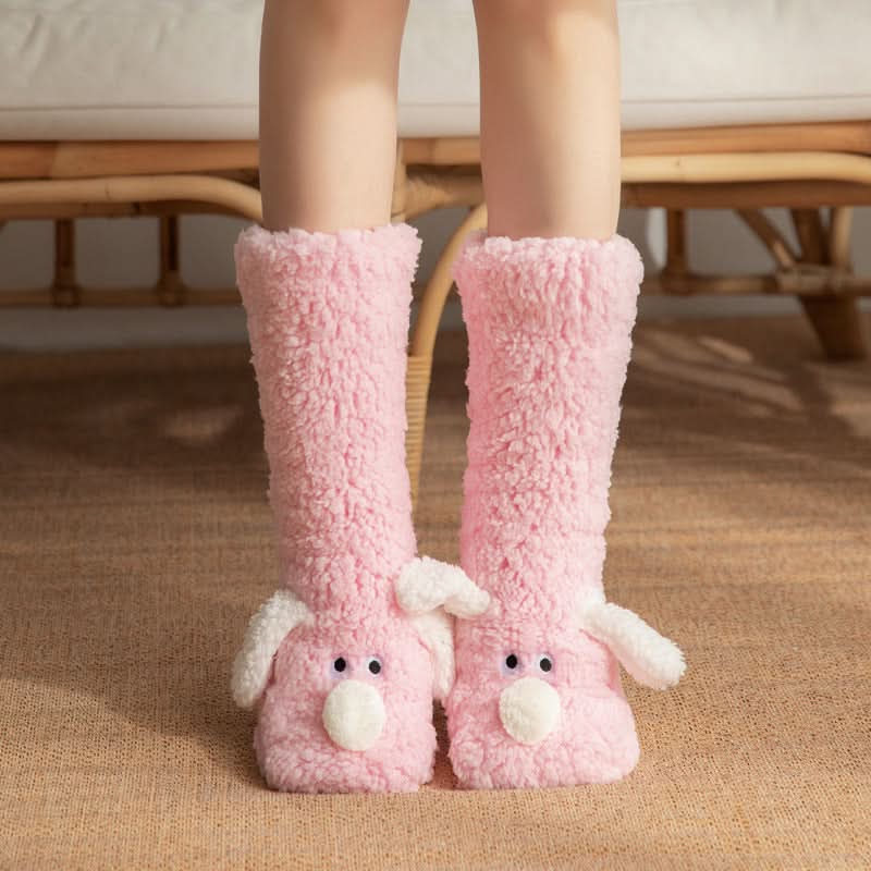 Niedliche Cartoon-Hundesocken, warme, rutschfeste Plüschsocken für den Winter, für Damen