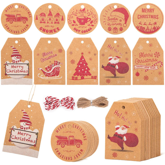 HolidayCraft 100PCS Christmas Gift Tags with Twines and Strings